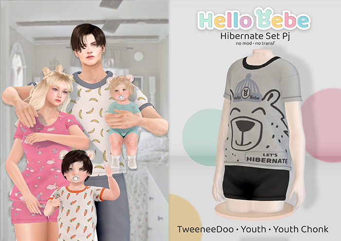 Second Life Marketplace Hello Bebe Hibernate Set PJ Tweeneedoo Youth Youth Chonk 